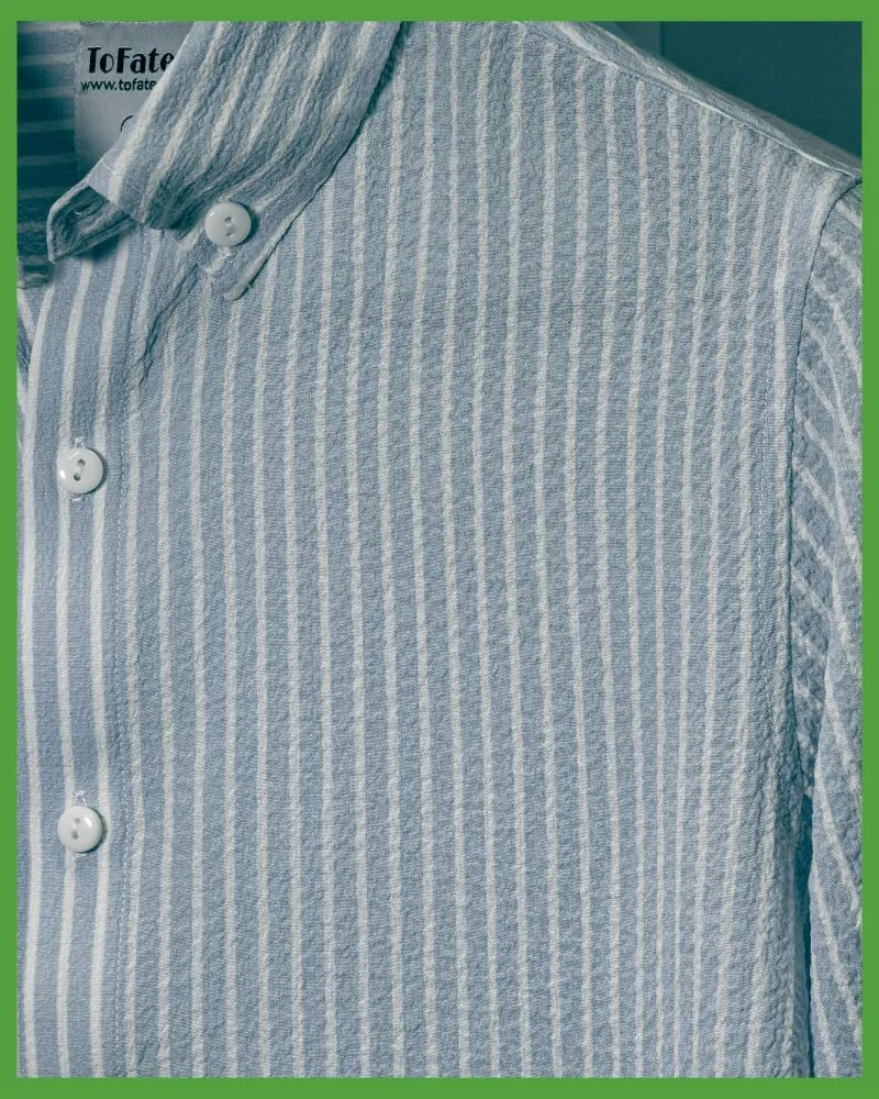 Full Sleeve Striped Shirt | Ocean Blue & White - Image 3