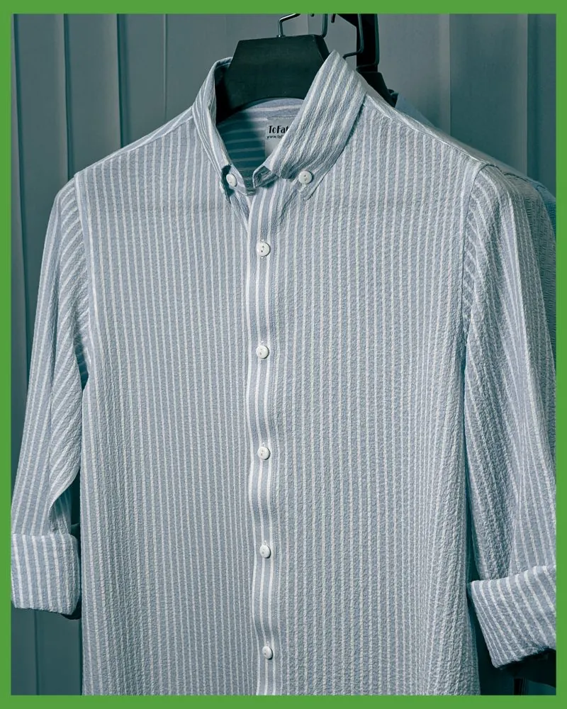 Full Sleeve Striped Shirt | Ocean Blue & White - Image 2