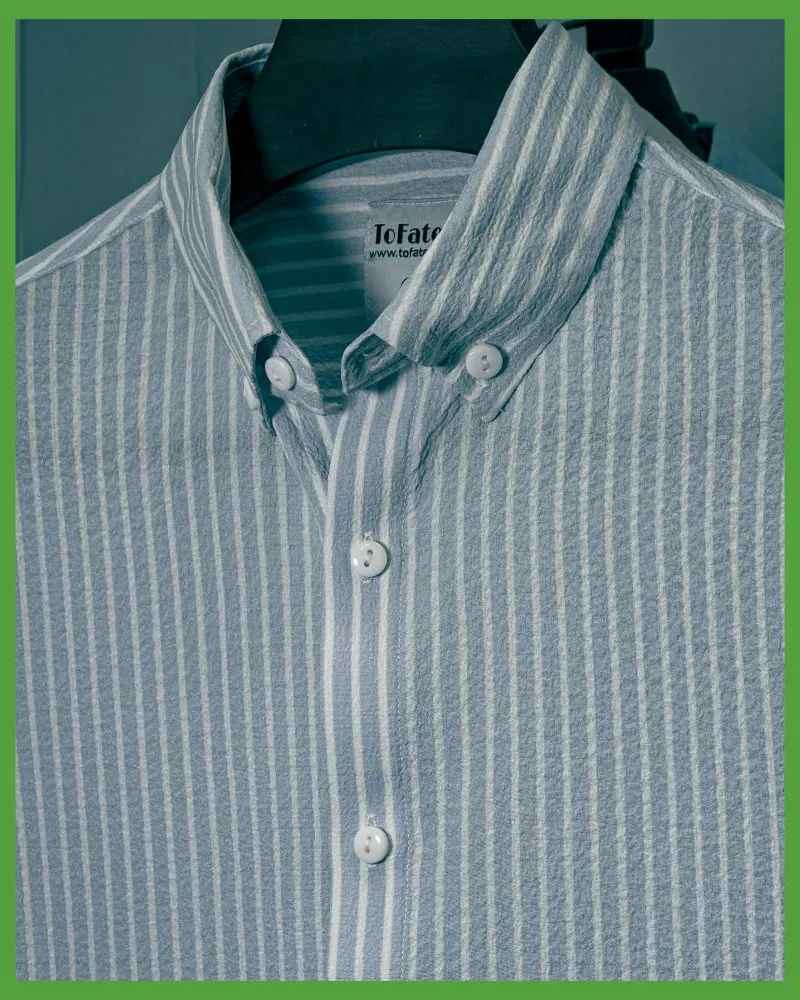 Full Sleeve Striped Shirt | Ocean Blue & White
